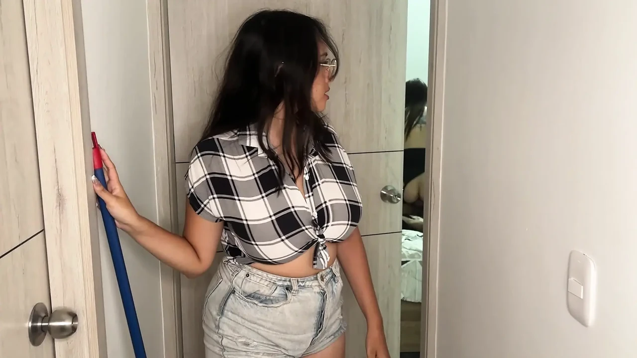 Cleaning girl discovers couple fucking and joins in an amazing threesome