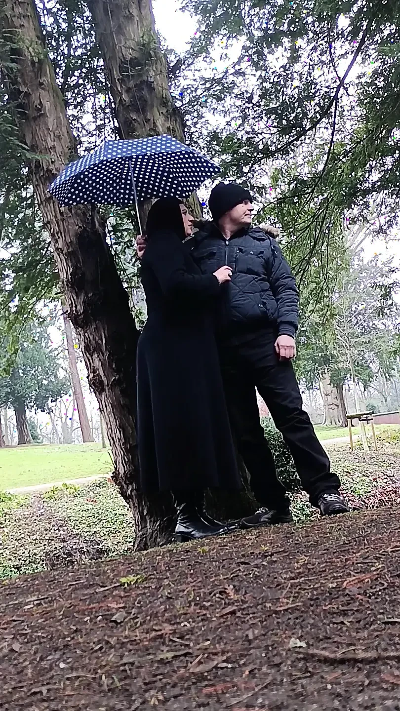 Muslim woman plays and blows a large cock outside in the park